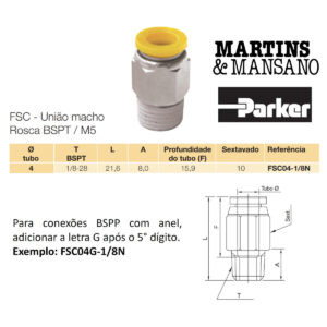 FSC04G1/8 - Conexão reta para tubo de 4 mm R 1/8" BSPP