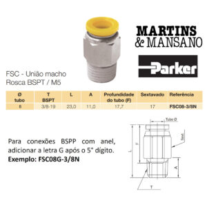 FSC08G3/8 - Conexão reta para tubo de 8 mm R 3/8" BSPP