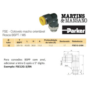 FSE12G3/8 - Conexão 90° para tubo de 12 mm R 3/8" BSPP