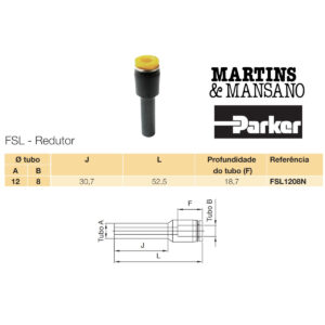 FSL1208N - Redução reta para tubo de 12 mm para 8 mm