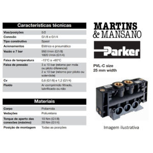 PVLC1116TF - Válvula PVL-C10 Solenóide/mola 5/2 vias 24 VCC com caixa de ligação