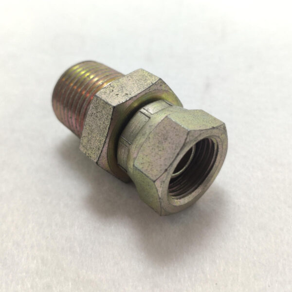 S751 - Adaptador macho 1/2" NPT x fêmea giratória boleada JIS 60° 3/8" BSP