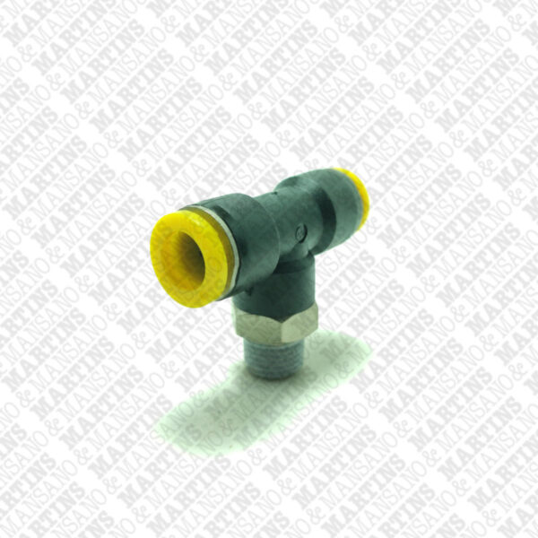 FST101/4N - Conexão em T para tubo de 10 mm com rosca central de 1/4" BSPT